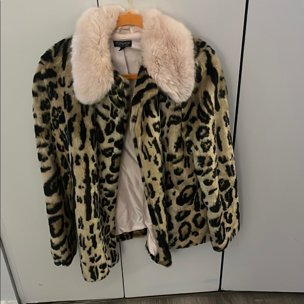 Topshop Leopard Print Faux Fur Coat